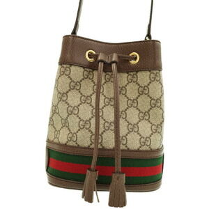 Gucci Ophidia Bucket Bag GG Supreme canvas brown leather red green Web